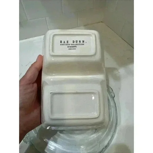 Rae Dunn SET GOALS TAKE ACTION Divided Serving Dish Artisan Magenta 8x5 - Picture 5 of 11